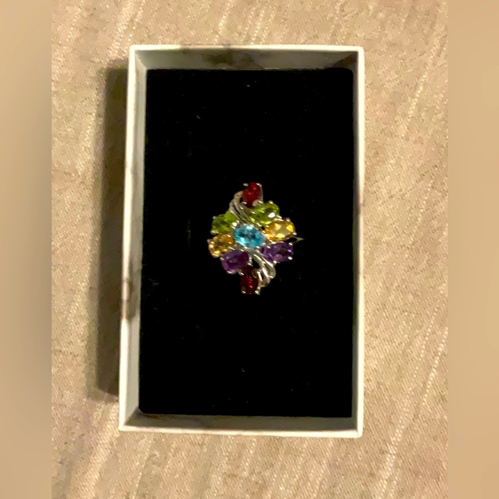 Multicolor Gemstone Silver Ring